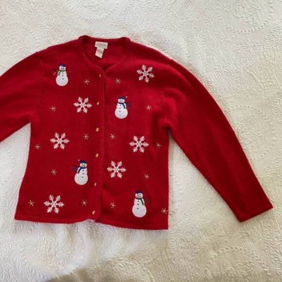 Woman's Winter (Snowman/Snowflake) Themed Cardigan Sweater - Picture 5 of 5
